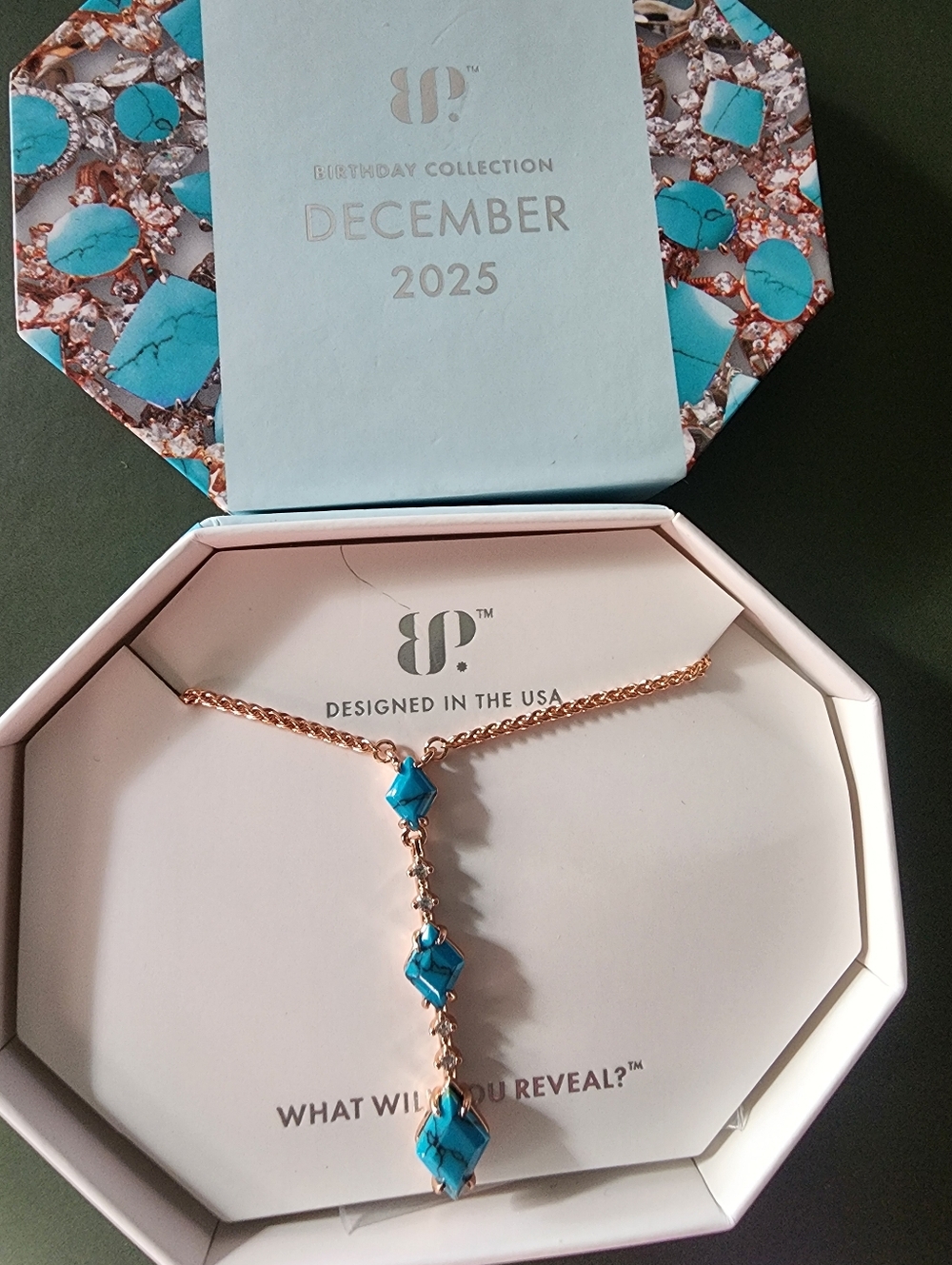 December Collection Rose Gold Turquoise Dangle Y-Necklace